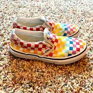 Kids rainbow checkered van slides